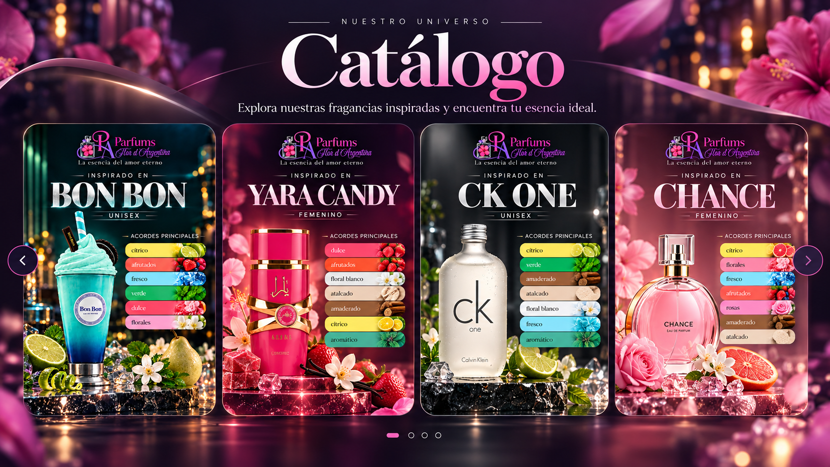 Nuestro universo: catálogo de fragancias Parfums Flor d’Argentina.